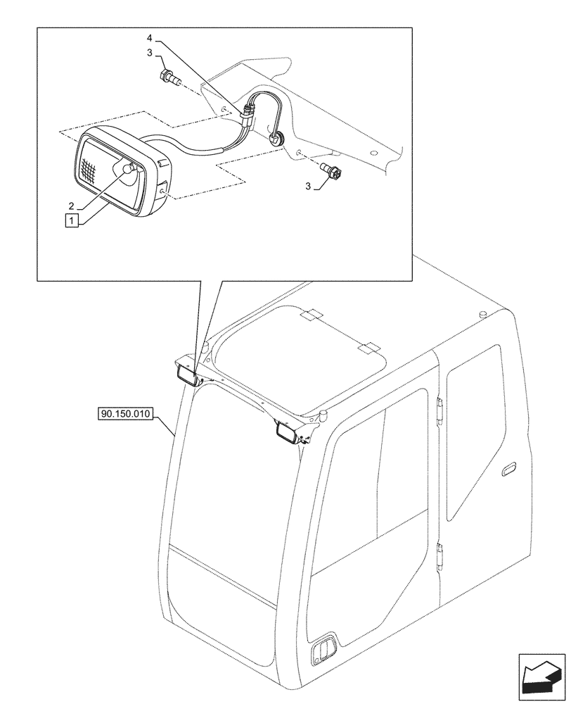 Схема запчастей Case CX145D SR LC W/BLADE - (55.514.030) - VAR - 488040 - WORKING LIGHT, CAB, W/ DEFLECTOR (55) - ELECTRICAL SYSTEMS