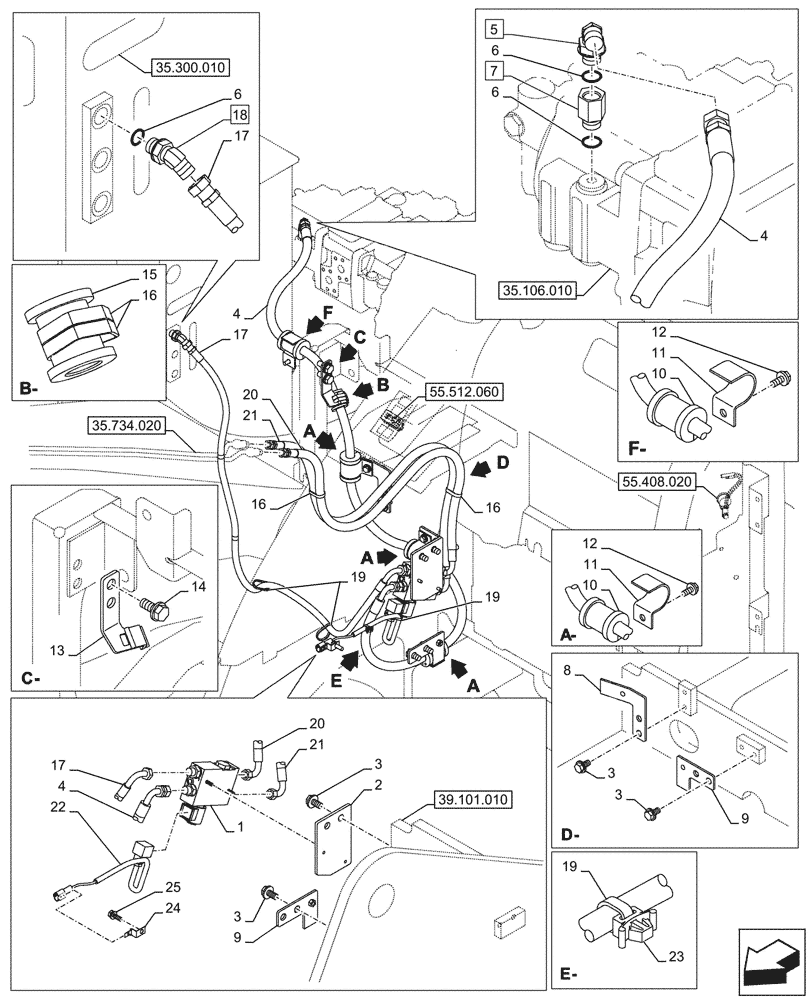 Схема запчастей Case CX145D SR LC W/BLADE - (35.734.010) - VAR - 781128 - QUICK COUPLER, SOLENOID VALVE, HYDRAULIC LINE (35) - HYDRAULIC SYSTEMS