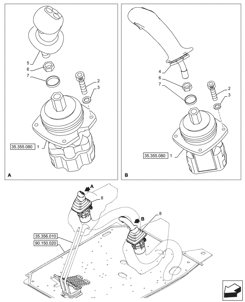 Схема запчастей Case CX145D SR LC - (35.355.060) - VAR - 461863 - JOYSTICK (35) - HYDRAULIC SYSTEMS