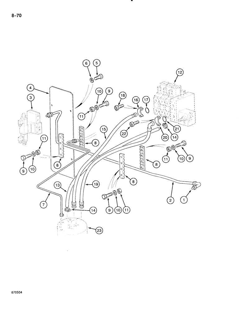 Схема запчастей Case 888 - (8-070) - SWIVEL HYDRAULIC CIRCUIT, P.I.N. FROM 74163 TO 74258 (08) - HYDRAULICS