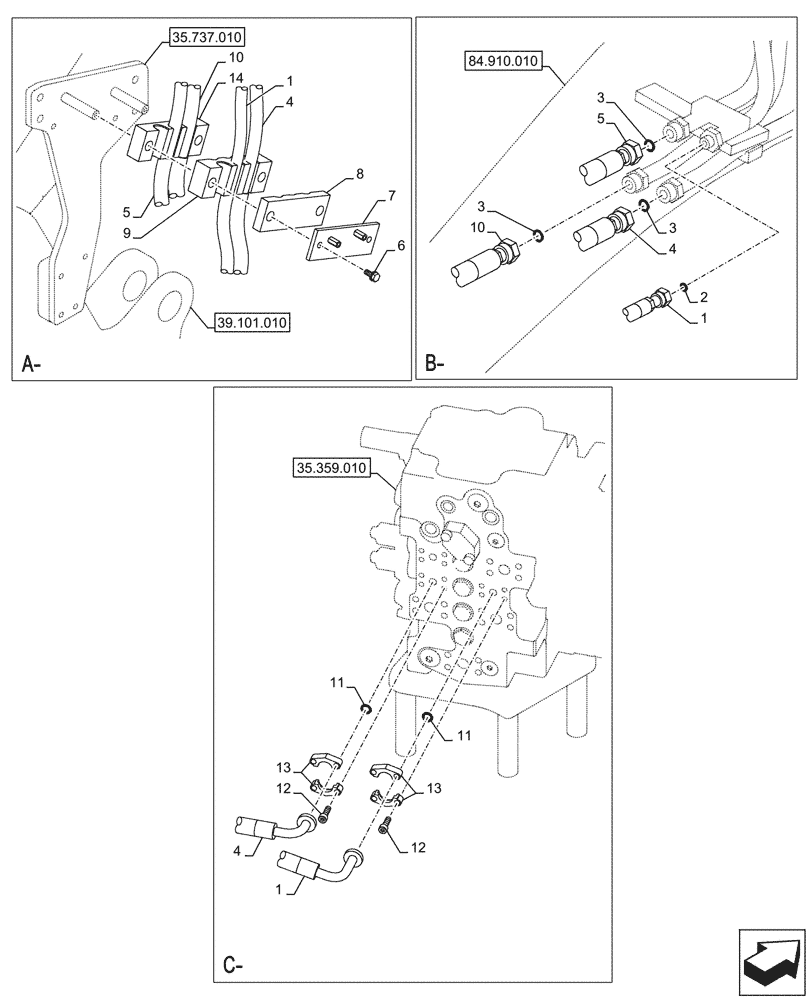 Схема запчастей Case CX145D SR LC W/BLADE - (35.737.020) - ARM, CYLINDER, LINES (35) - HYDRAULIC SYSTEMS