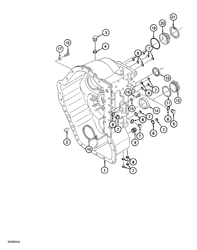 Схема запчастей Case 580SL - (6-124) - CLARK POWERSHIFT TRANSMISSION ASSEMBLY, HOUSING REAR (06) - POWER TRAIN