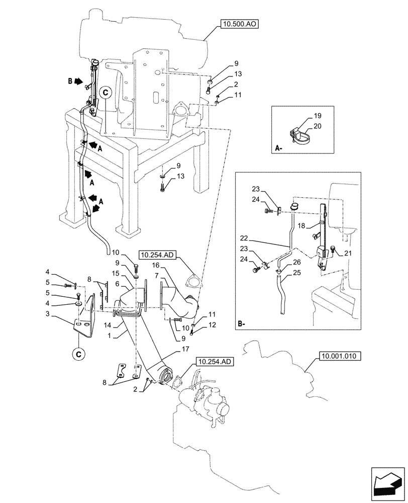 Схема запчастей Case CX145D SR LC W/BLADE - (10.254.010) - EXHAUST SYSTEM, EXHAUST PIPE (10) - ENGINE