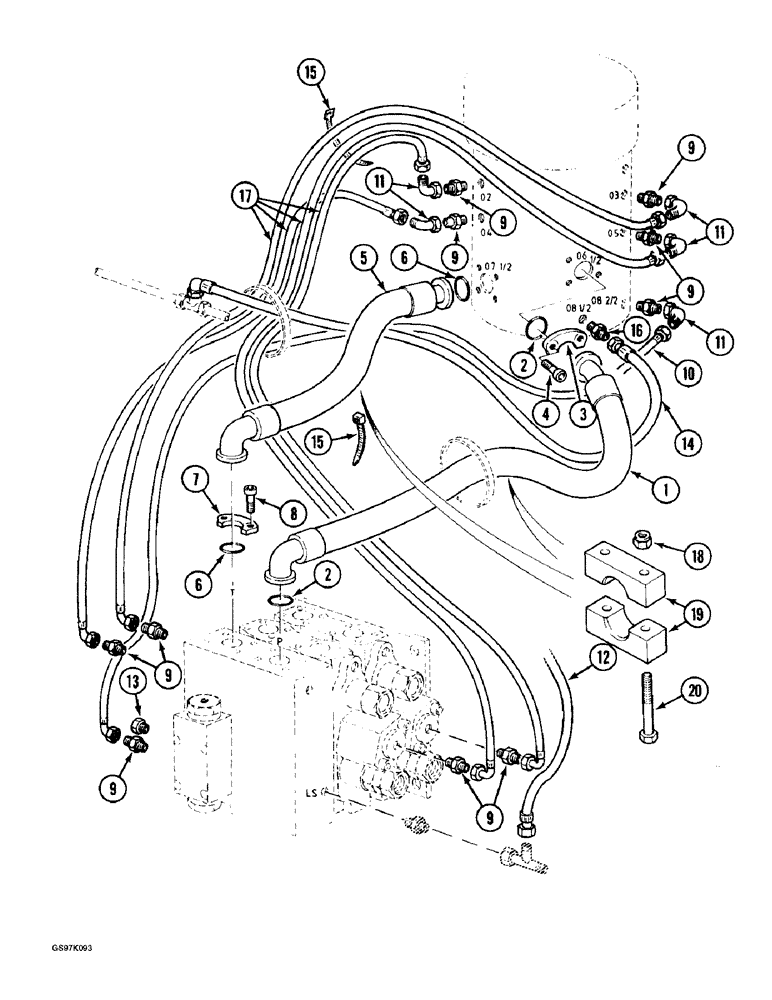 Схема запчастей Case 888 - (7-06) - PRESSURE AND RETURN LINE, TO DRIVE CONTROL VALVE, P.I.N. 106801 AND AFTER (07) - BRAKES