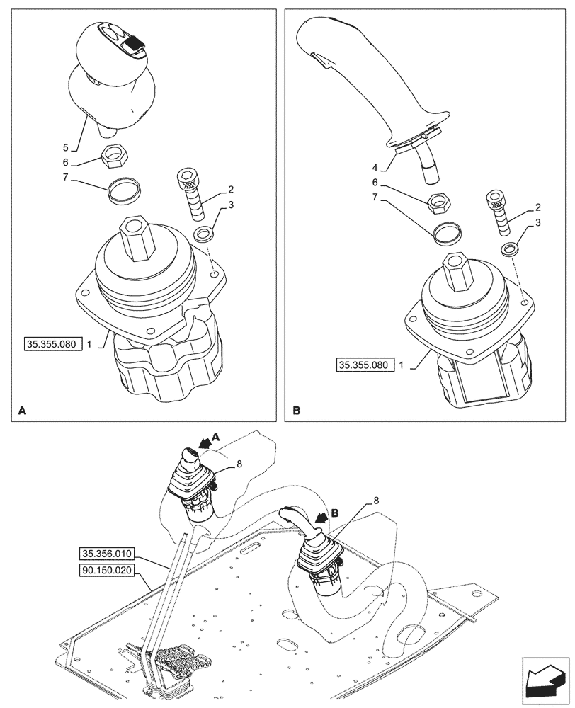 Схема запчастей Case CX145D SR LC W/BLADE - (35.355.040) - VAR - 461863 - JOYSTICK (35) - HYDRAULIC SYSTEMS