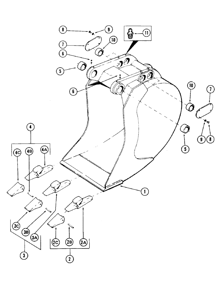 Схема запчастей Case 40 - (134) - BACKHOE BUCKETS, (GENERAL PURPOSE), 1/2 CU. YD. BACKHOE BUCKET (30" WIDE) (84) - BOOMS, DIPPERS & BUCKETS