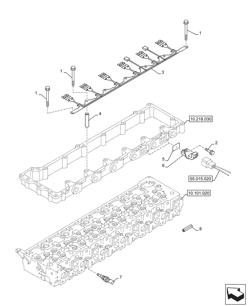 Схема запчастей Case AQ-6WG1XASS11 - (55.010.020) - INJECTION CABLE (55) - ELECTRICAL SYSTEMS