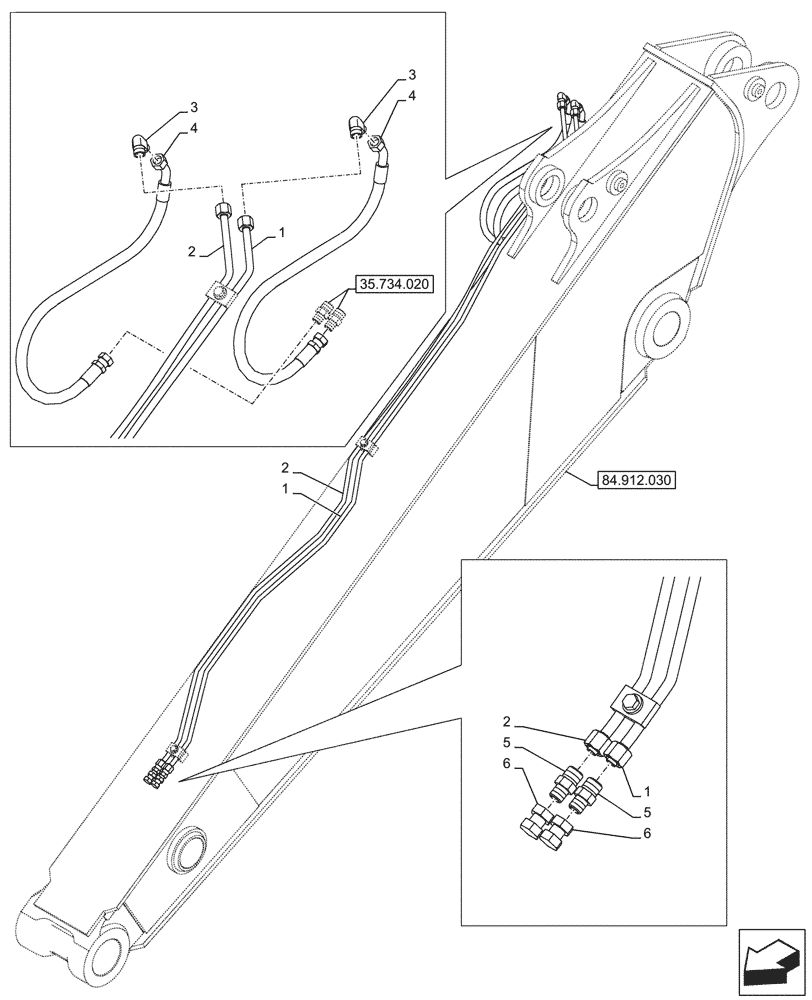 Схема запчастей Case CX145D SR LC W/BLADE - (35.734.040) - VAR - 781128 - QUICK COUPLER, HYDRAULIC LINE, (ARM L=2.1M) (35) - HYDRAULIC SYSTEMS