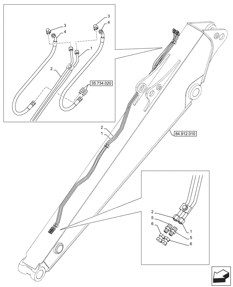 Схема запчастей Case CX145D SR LC W/BLADE - (35.734.030) - VAR - 781128 - QUICK COUPLER, HYDRAULIC LINE, (ARM L=2.5M) (35) - HYDRAULIC SYSTEMS