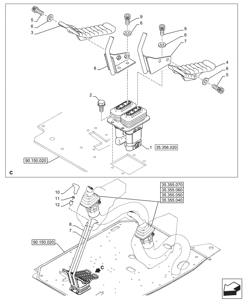 Схема запчастей Case CX145D SR LC W/BLADE - (35.356.010) - STD + VAR - 461863, 461561, 461577, 461865, 461866, 461868, 461869, 461871, 461873 - PEDAL, CONTROL (35) - HYDRAULIC SYSTEMS