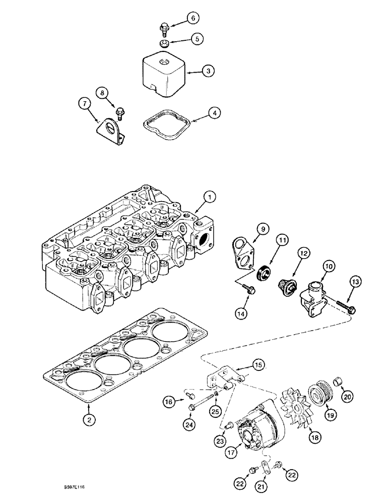 Схема запчастей Case 9020B - (2-056) - CYLDR HEAD COVR,4TA-390 EMISS CERT ENG,PIN DAC02#2001 & AFT,THRMSTAT,HOUSING,ALTRNTR MNTING (02) - ENGINE