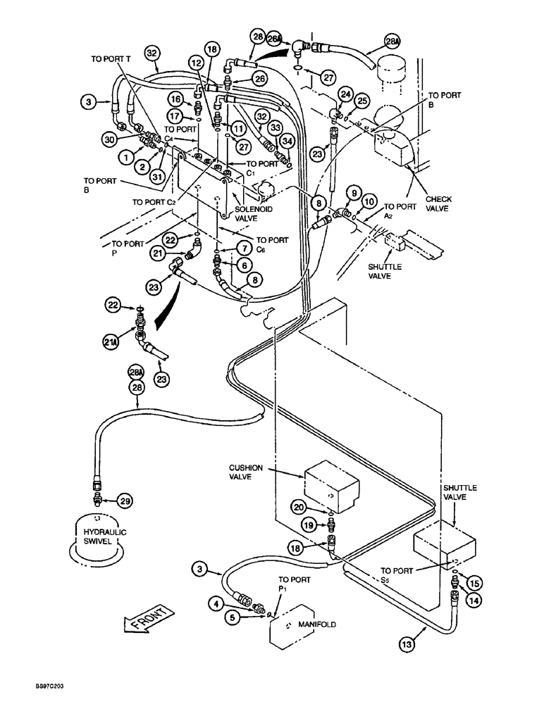 Схема запчастей Case 9030B - (8-056) - SOLENOID VALVE PILOT LINES (08) - HYDRAULICS