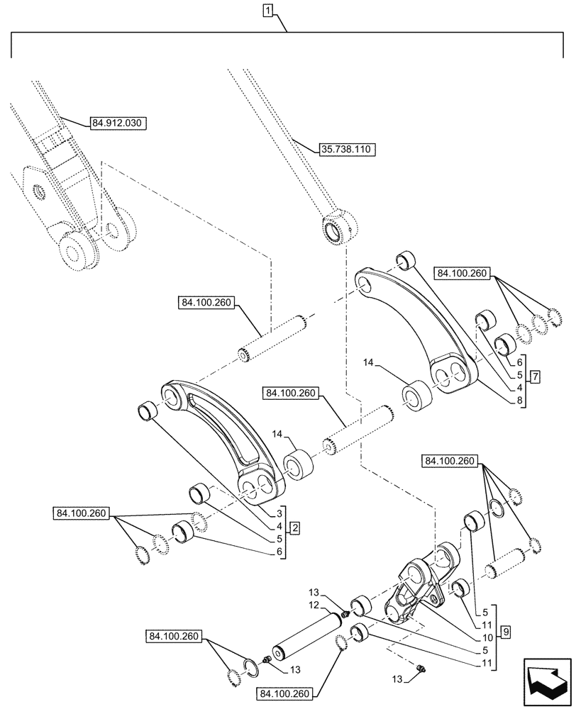 Схема запчастей Case 580SN WT - (88.100.84[10]) - DIA KIT, STANDARD DIPPER, UNIVERSAL, COUPLING, CONVERSION, BACKHOE ARM, LINK (88) - ACCESSORIES