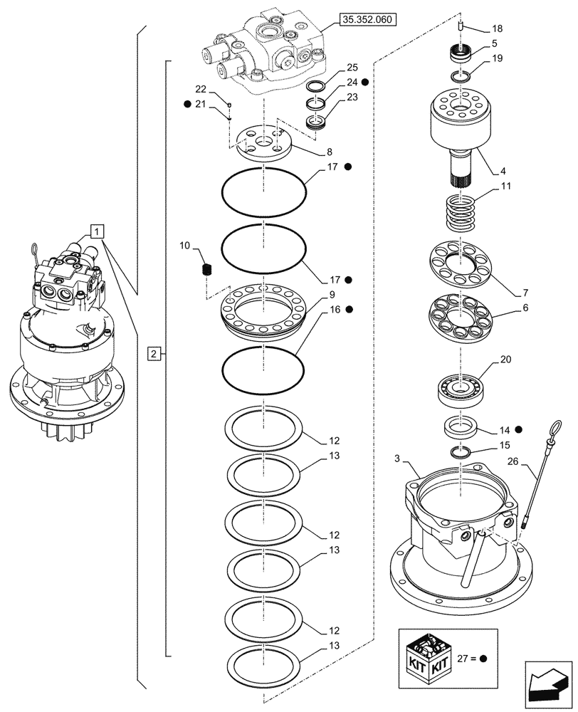 Схема запчастей Case CX145D SR LC - (35.352.070) - SWING REDUCTION UNIT, COMPONENTS (35) - HYDRAULIC SYSTEMS