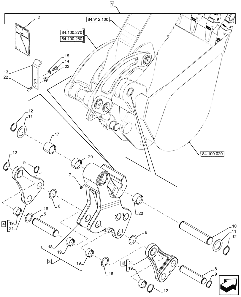 Схема запчастей Case 590SN - (88.100.84[09]) - DIA KIT, STANDARD DIPPER, UNIVERSAL, COUPLING, BACKHOE ARM, LINK (88) - ACCESSORIES