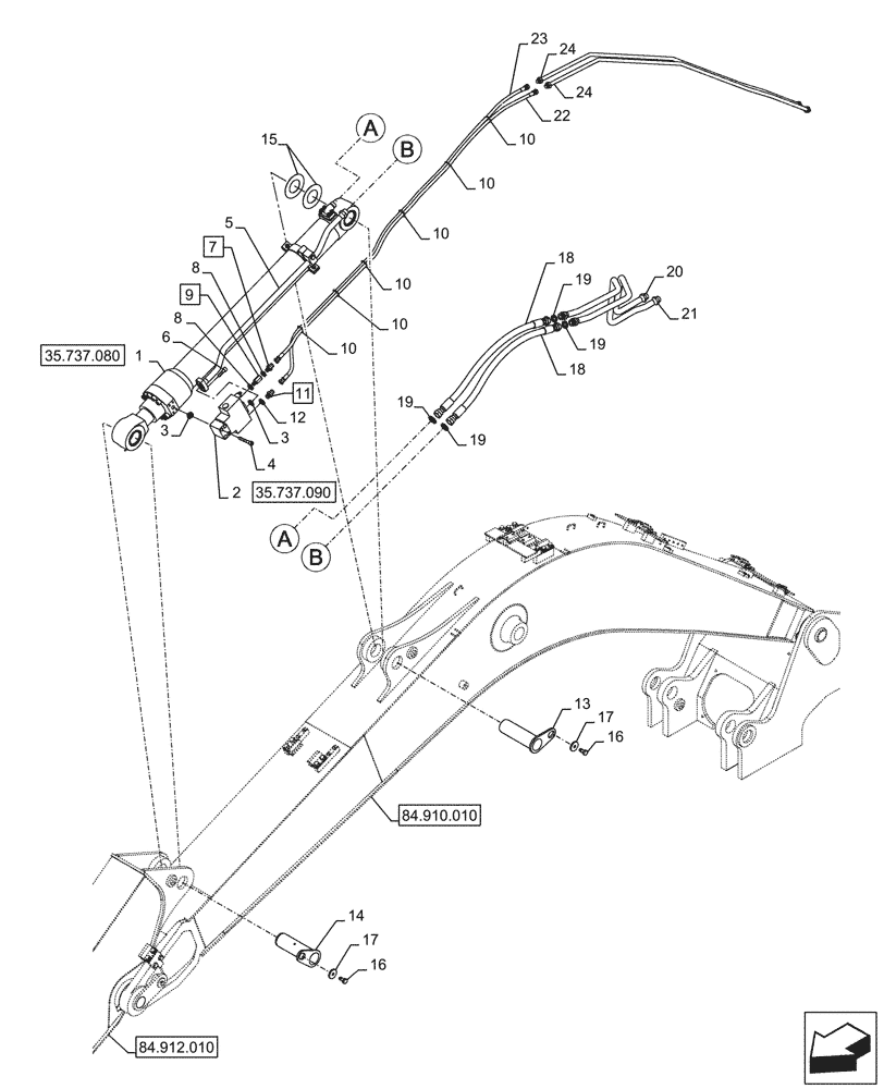 Схема запчастей Case CX145D SR LC W/BLADE - (35.737.100) - VAR - 481064 - ARM, CYLINDER, LINES (35) - HYDRAULIC SYSTEMS