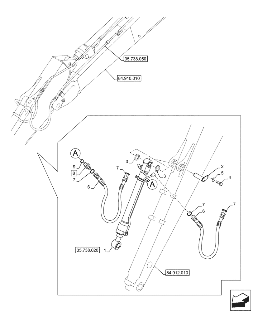 Схема запчастей Case CX145D SR LC W/BLADE - (35.738.010) - VAR - 781174 - BUCKET CYLINDER, LINES (ARM L=2.1M) (35) - HYDRAULIC SYSTEMS