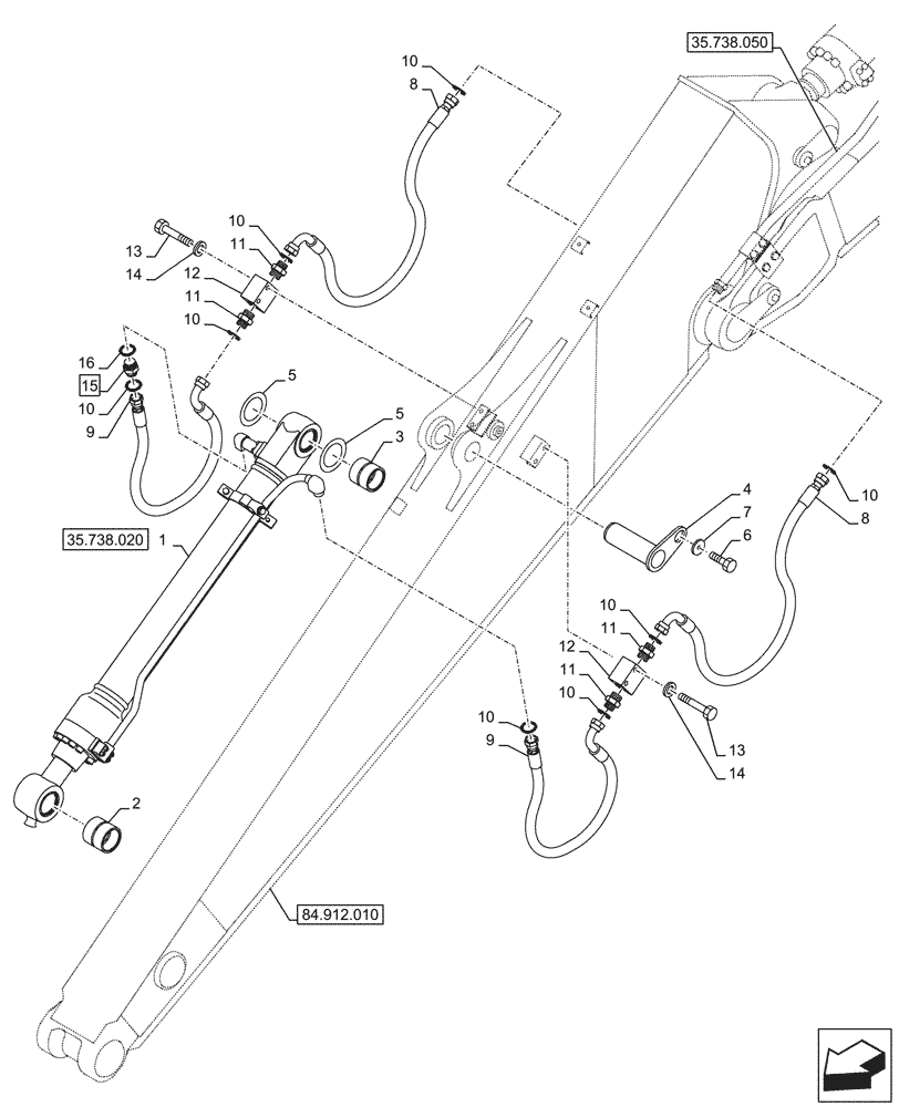 Схема запчастей Case CX145D SR LC W/BLADE - (35.738.040) - VAR - 781178 - BUCKET CYLINDER, LINES (35) - HYDRAULIC SYSTEMS