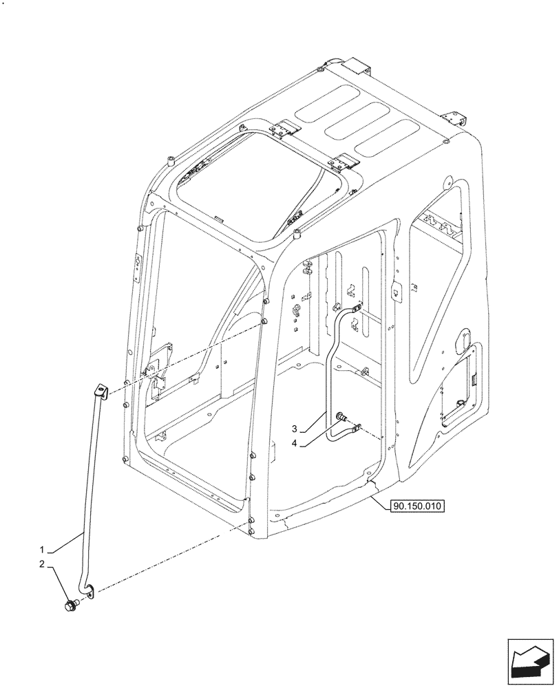 Схема запчастей Case CX145D SR LC W/BLADE - (90.118.030) - HANDRAIL, CAB (90) - PLATFORM, CAB, BODYWORK AND DECALS