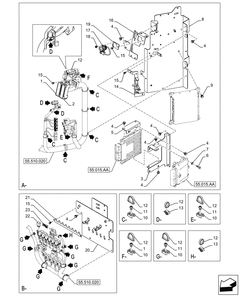 Схема запчастей Case CX145D SR LC - (55.510.030) - CAB MAIN WIRE HARNESS (55) - ELECTRICAL SYSTEMS