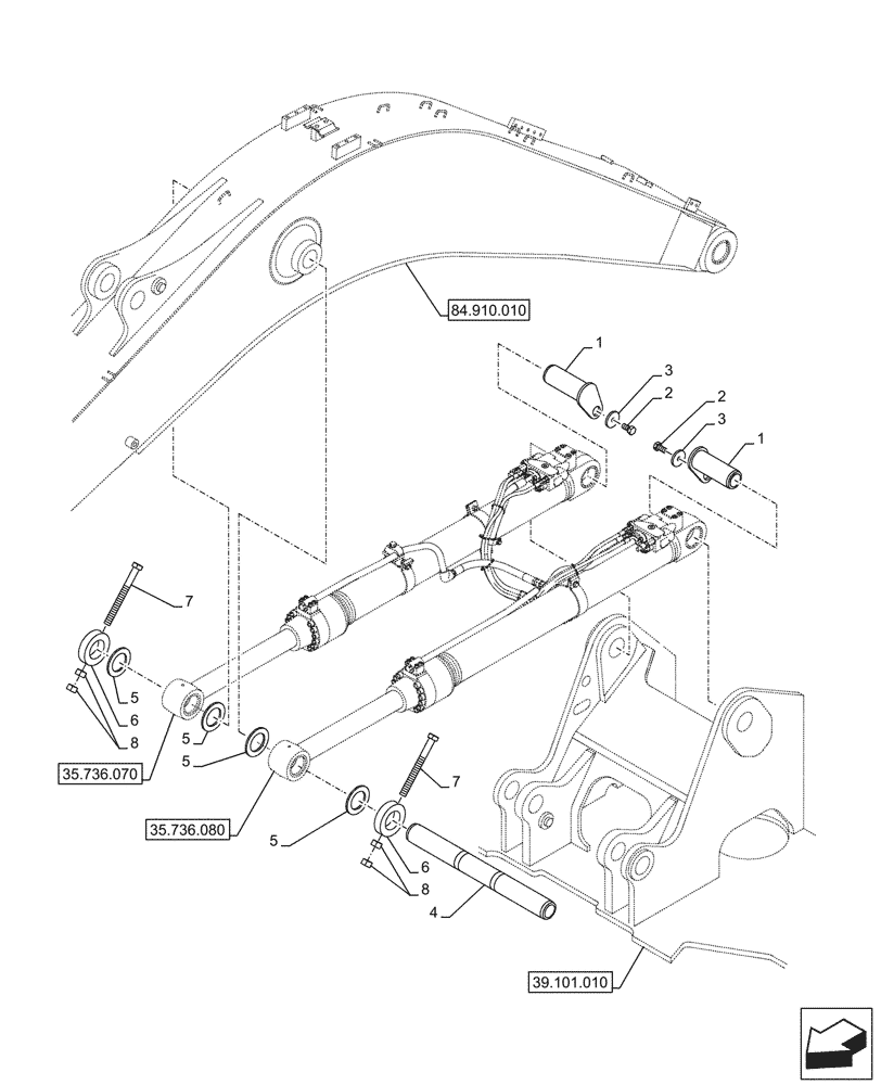 Схема запчастей Case CX145D SR LC W/BLADE - (84.910.040) - VAR - 481064 - BOOM, LIFT CYLINDER, PIN (84) - BOOMS, DIPPERS & BUCKETS