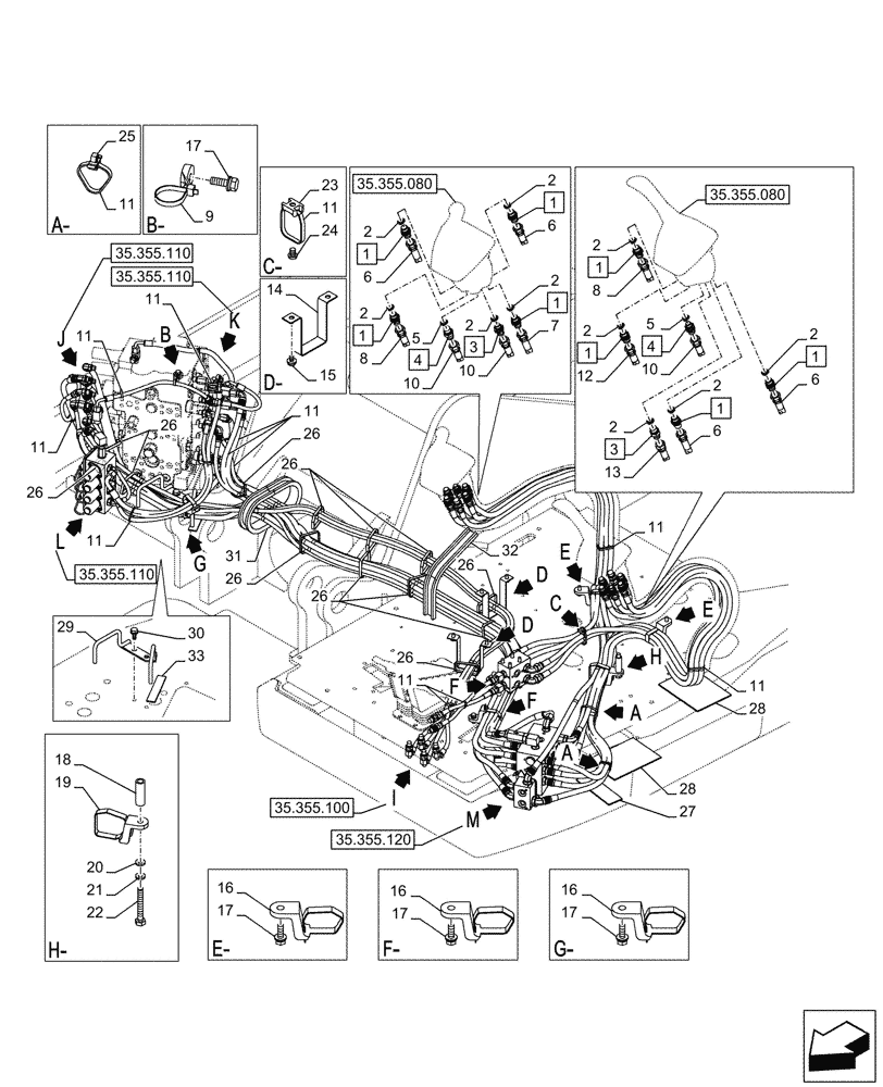 Схема запчастей Case CX145D SR LC W/BLADE - (35.355.090) - JOYSTICK, HYDRAULIC LINE, CONTROL VALVE (35) - HYDRAULIC SYSTEMS