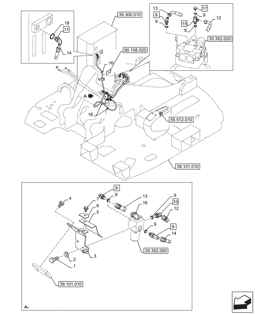 Схема запчастей Case CX145D SR LC W/BLADE - (35.352.040) - VAR - 461568 - LOCKOUT SOLENOID VALVE, FREE SWING (35) - HYDRAULIC SYSTEMS