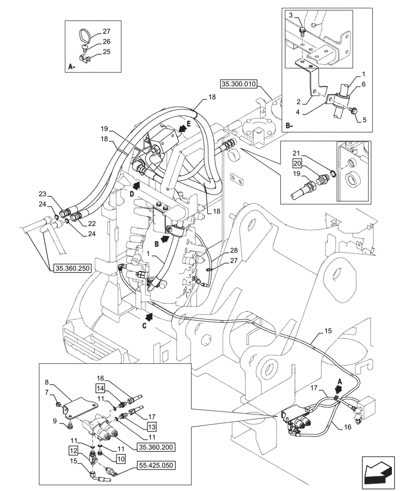 Схема запчастей Case CX145D SR LC W/BLADE - (35.360.150) - VAR - 461865 - HAMMER CIRCUIT, LINES, W/ ELECTRICAL PROPORTIONAL CONTROL (35) - HYDRAULIC SYSTEMS