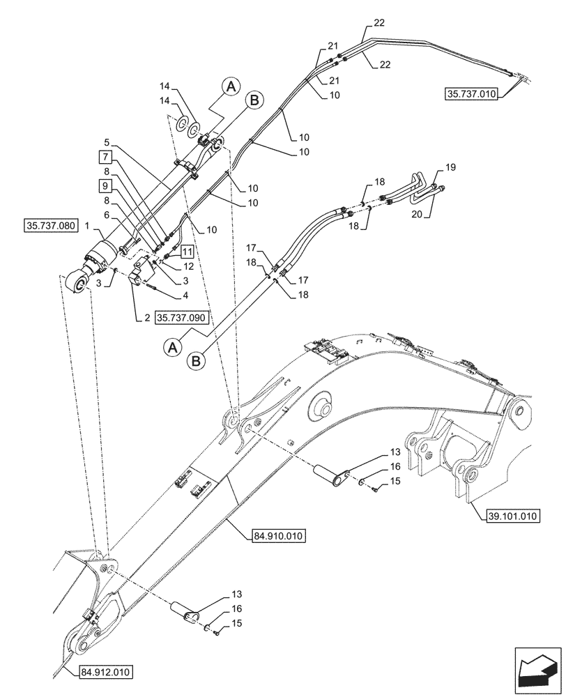 Схема запчастей Case CX145D SR LC W/BLADE - (35.737.070) - VAR - 481064 - ARM, CYLINDER, LINES (35) - HYDRAULIC SYSTEMS