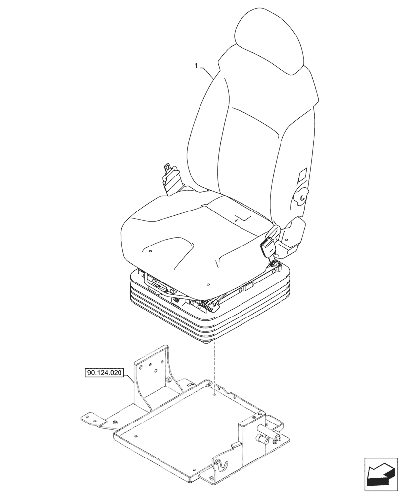 Схема запчастей Case CX145D SR LC W/BLADE - (90.124.040) - VAR - 781277 - SEAT, AIR SUSPENSION (90) - PLATFORM, CAB, BODYWORK AND DECALS