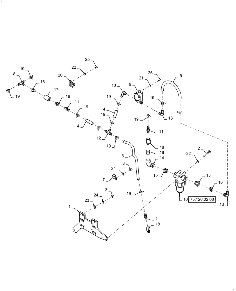 Схема запчастей Case PT240 - (75.120.04[02]) - SPRINKLING SYSTEM - ASN NFNTN2780 (75) - SOIL PREPARATION