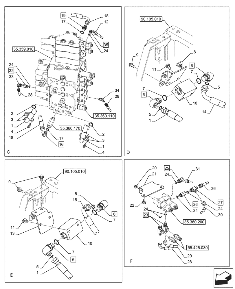 Схема запчастей Case CX145D SR LC W/BLADE - (35.360.140) - VAR - 461871 - HAMMER CIRCUIT, LINES, SHEARS, W/ ELECTRICAL PROPORTIONAL CONTROL (35) - HYDRAULIC SYSTEMS