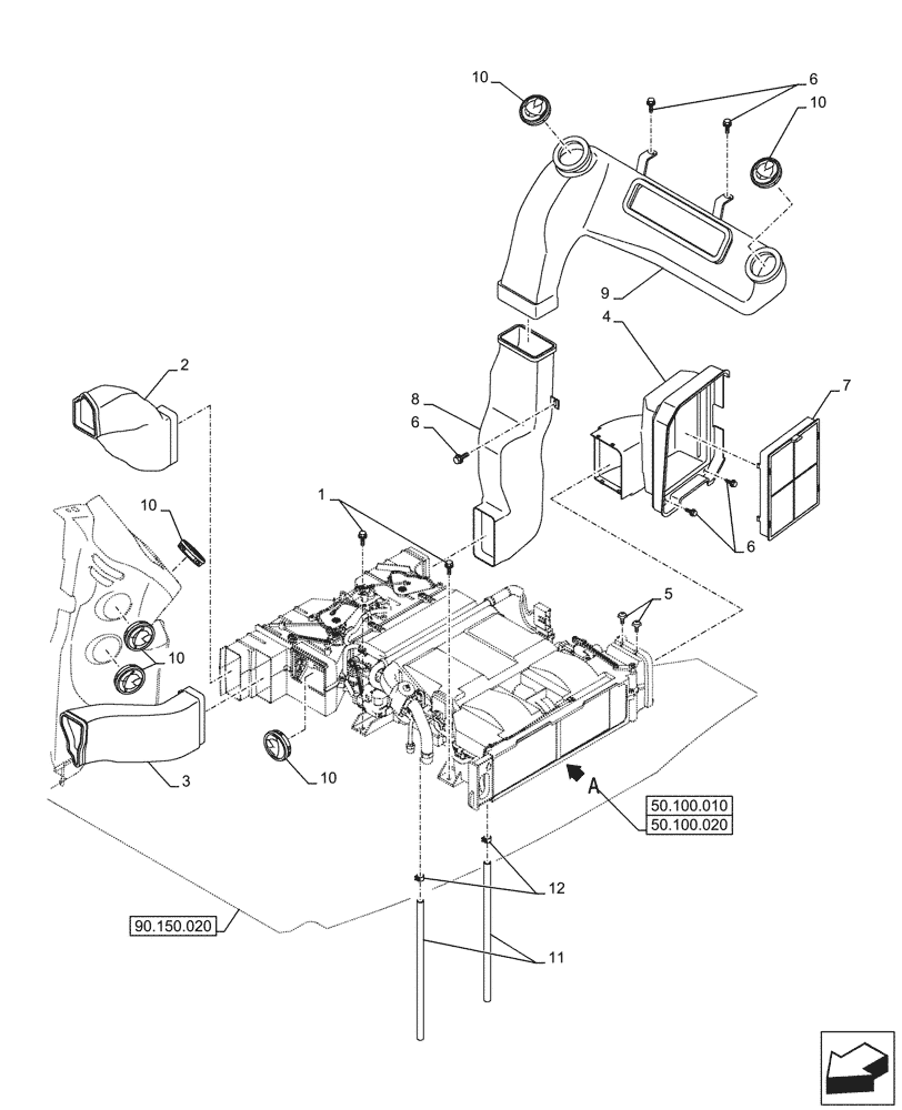 Схема запчастей Case CX145D SR LC W/BLADE - (50.104.010) - AIR CONDITIONING, W/ HEATER, AIR DUCT (50) - CAB CLIMATE CONTROL