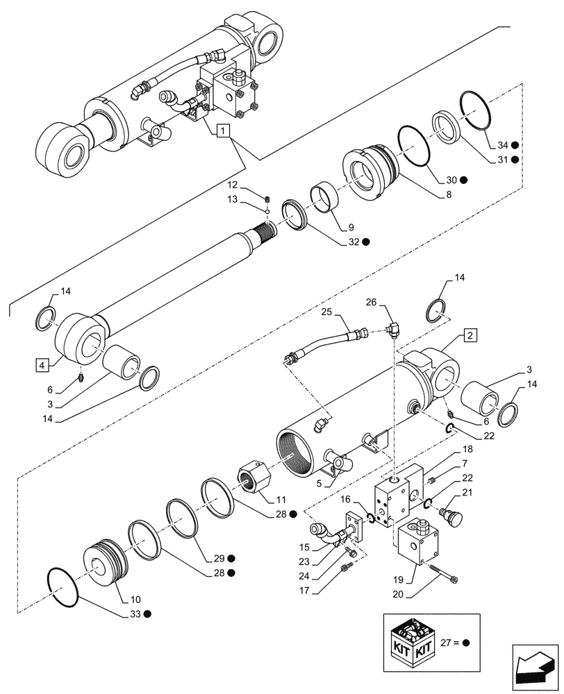 Схема запчастей Case CX145D SR LC W/BLADE - (35.741.060) - VAR - 481064 - DOZER BLADE, LIFT CYLINDER, RIGHT, SAFETY VALVE, COMPONENTS (35) - HYDRAULIC SYSTEMS