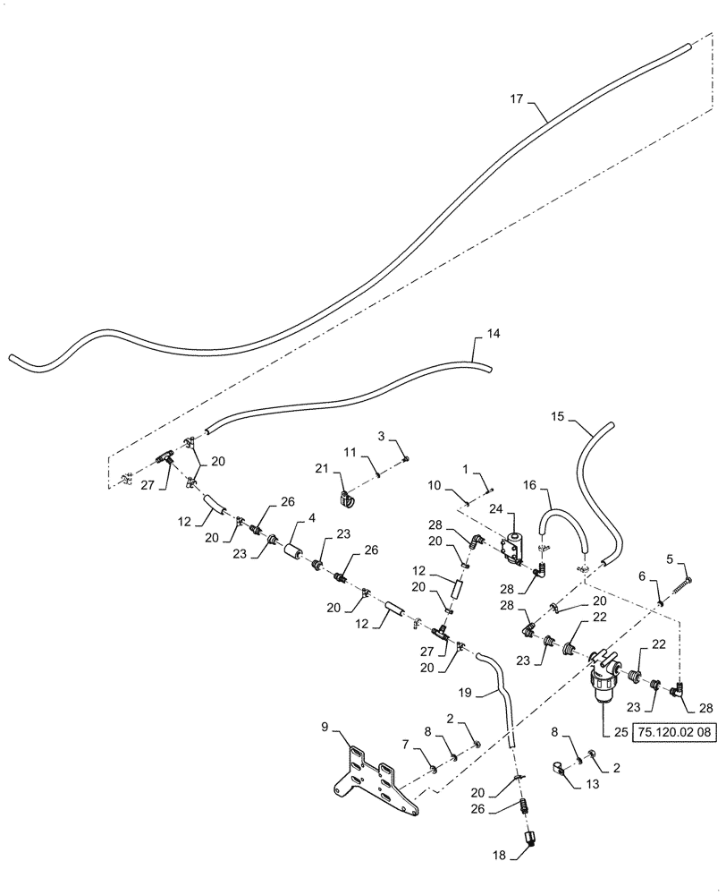 Схема запчастей Case PT240 - (75.120.03[02]) - SPRINKLING SYSTEM - BTW NENTN2696 - NFNTN2780 (75) - SOIL PREPARATION