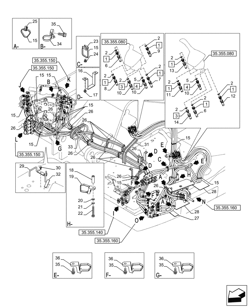 Схема запчастей Case CX145D SR LC - (35.355.130) - VAR - 461558 - JOYSTICK, HYDRAULIC LINE, CONTROL VALVE, CONTROL PATTERN SELECTION (35) - HYDRAULIC SYSTEMS