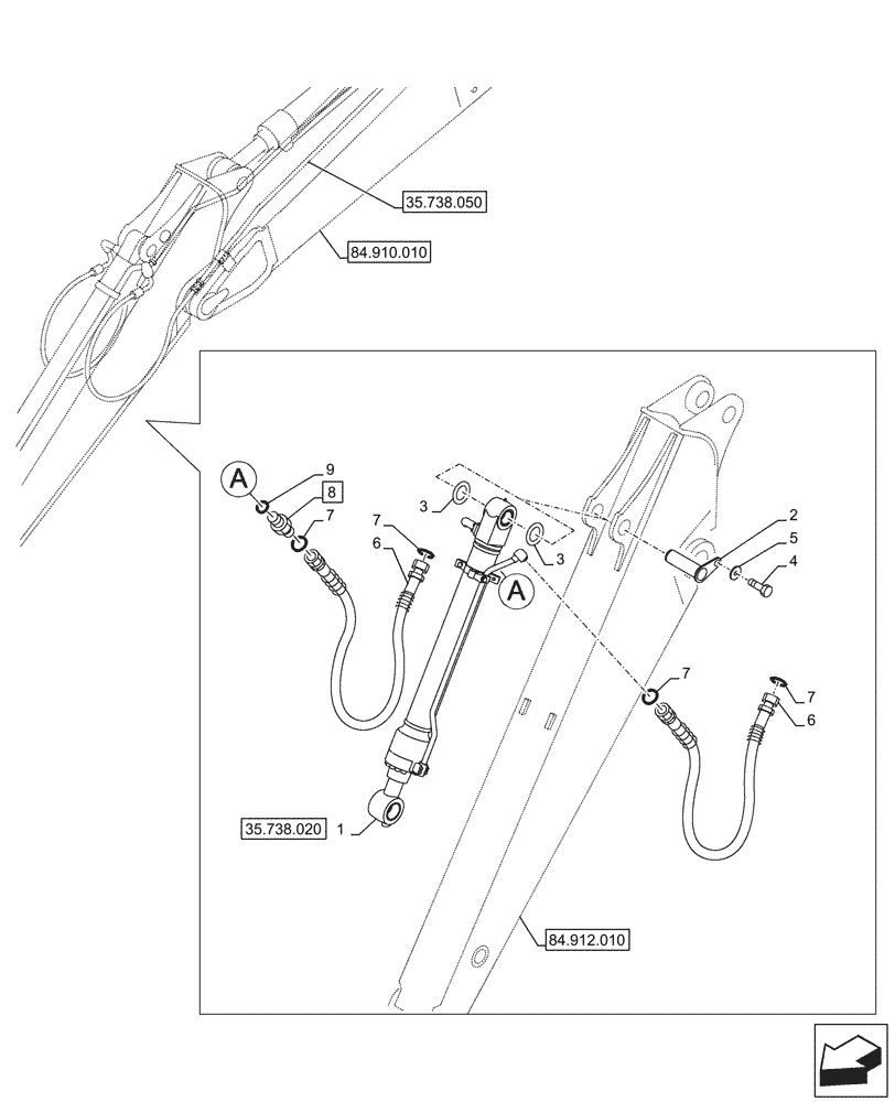 Схема запчастей Case CX145D SR LC W/BLADE - (35.738.030) - VAR - 461574, 481063 - BUCKET CYLINDER, LINES (ARM L=2.5M) (35) - HYDRAULIC SYSTEMS