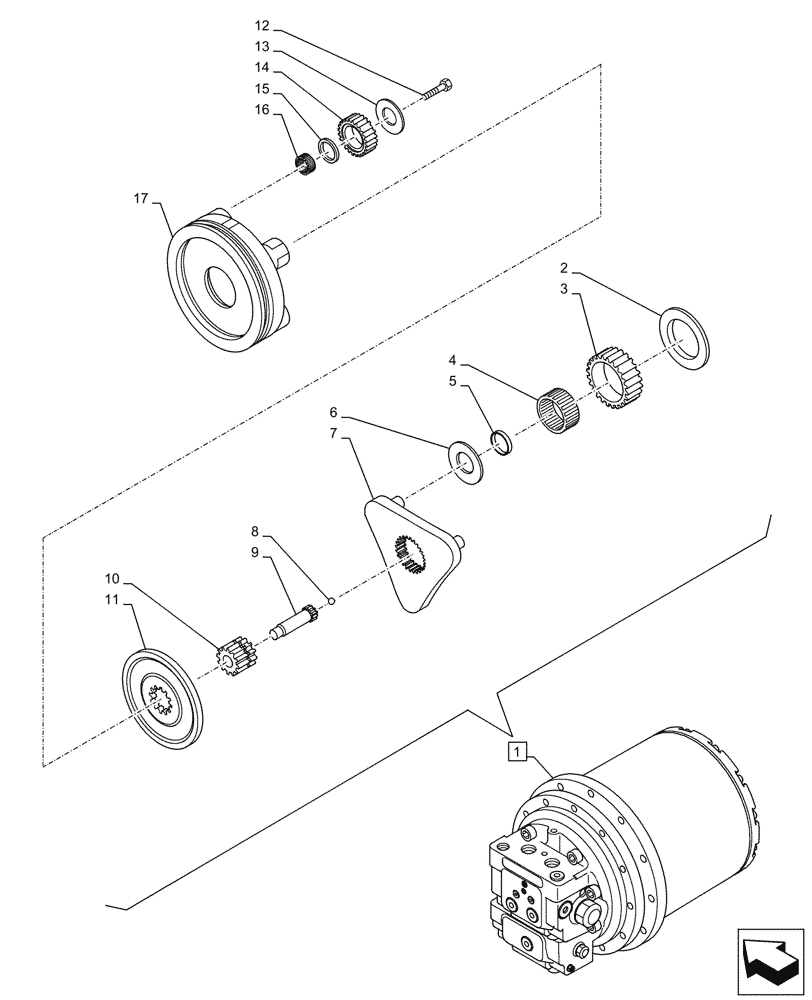 Схема запчастей Case CX145D SR LC W/BLADE - (35.353.070) - MOTO-REDUCTION GEAR, COMPONENTS (35) - HYDRAULIC SYSTEMS