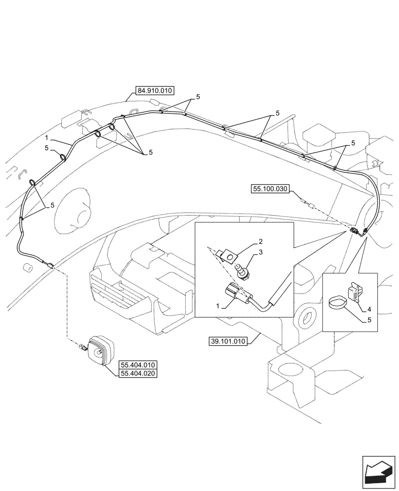 Схема запчастей Case CX145D SR LC W/BLADE - (55.100.010) - WORKING LIGHT, BOOM, HARNESS (55) - ELECTRICAL SYSTEMS