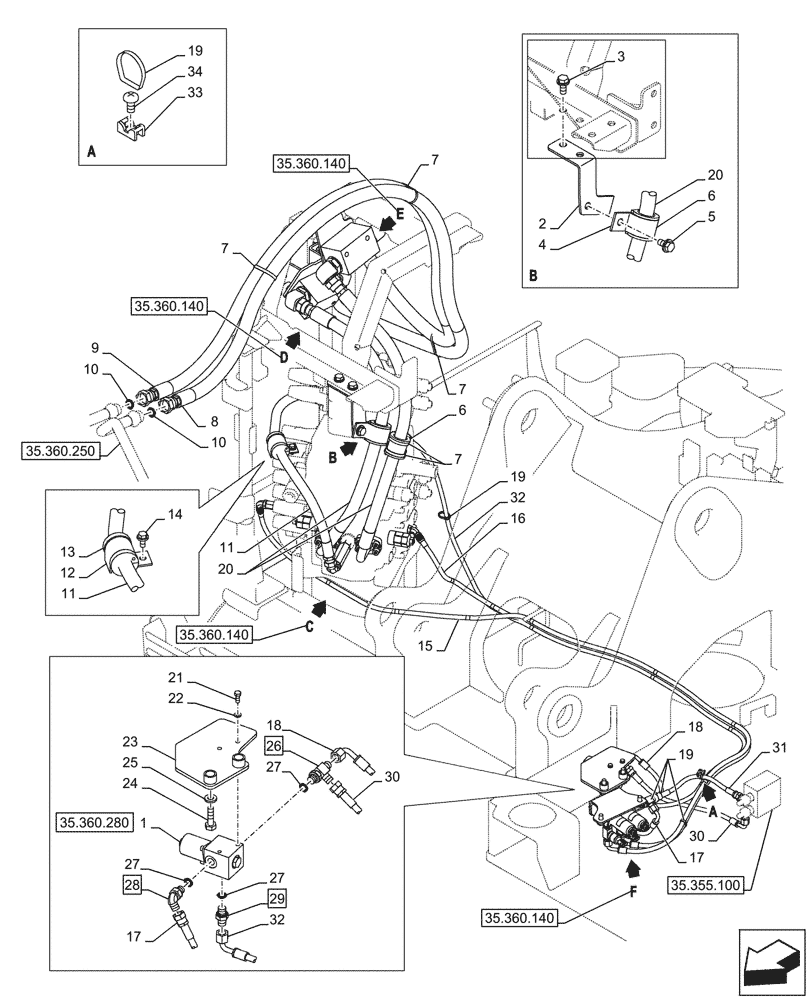 Схема запчастей Case CX145D SR LC - (35.360.130) - VAR - 461871 - HAMMER CIRCUIT, LINES, SHEARS, W/ ELECTRICAL PROPORTIONAL CONTROL (35) - HYDRAULIC SYSTEMS
