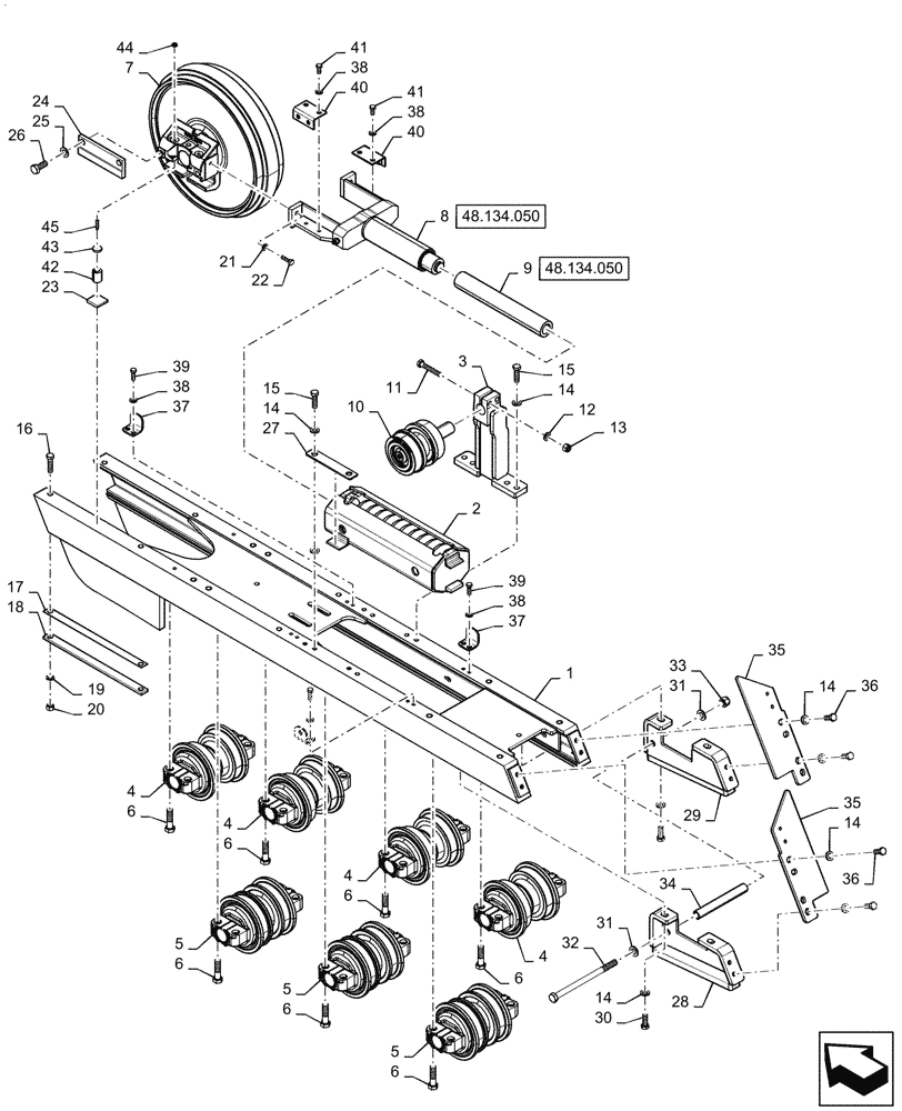 Схема запчастей Case 850M LT - (48.134.030) - RH, TRACK ASSY (48) - TRACKS & TRACK SUSPENSION