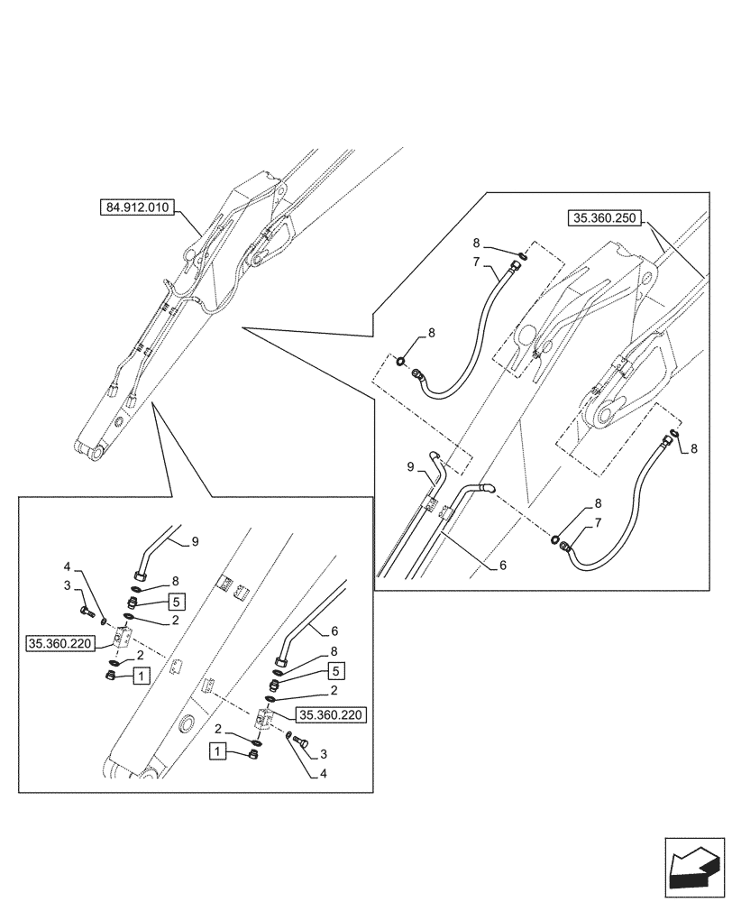 Схема запчастей Case CX145D SR LC W/BLADE - (35.360.240) - VAR - 461561, 461865, 461868, 461869, 461871 - ARM, LINES, HAMMER, SHEARS, HIGH FLOW (ARM L=2.5M) (35) - HYDRAULIC SYSTEMS