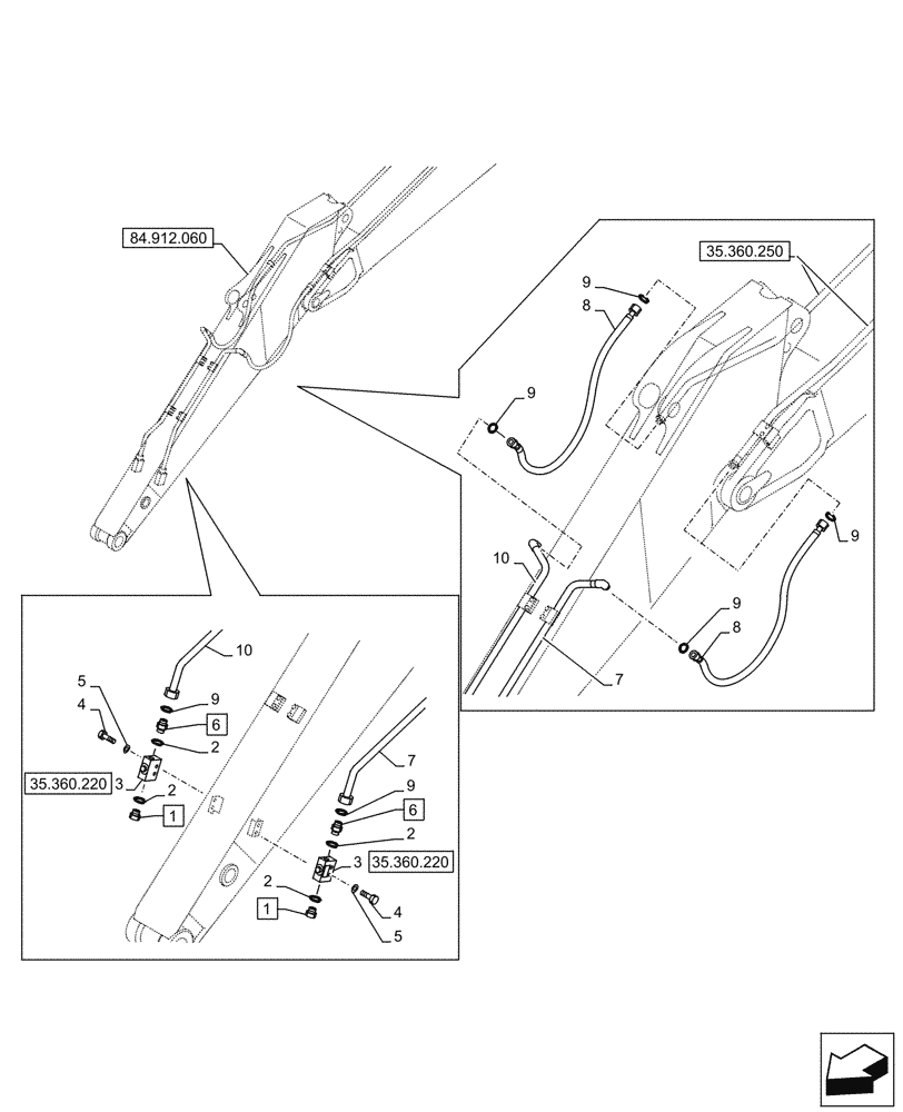 Схема запчастей Case CX145D SR LC - (35.360.210) - VAR - 461561, 461865, 461868, 461869, 461871 - ARM, LINES, HAMMER, SHEARS, HIGH FLOW (ARM L=2.1M) (35) - HYDRAULIC SYSTEMS