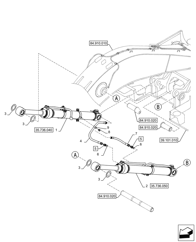 Схема запчастей Case CX145D SR LC W/BLADE - (35.736.030) - VAR - 481858 - LIFT CYLINDER, BOOM (35) - HYDRAULIC SYSTEMS