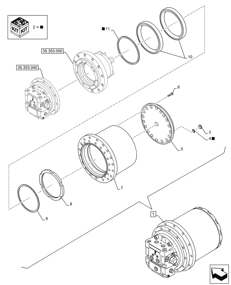 Схема запчастей Case CX145D SR LC W/BLADE - (35.353.060) - MOTO-REDUCTION GEAR, COMPONENTS (35) - HYDRAULIC SYSTEMS