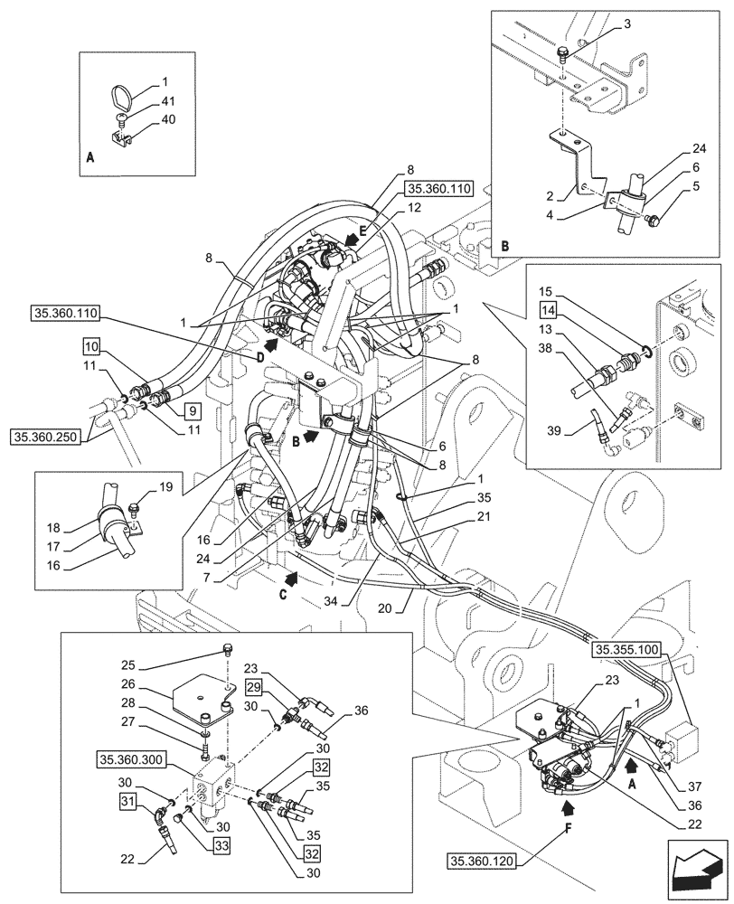 Схема запчастей Case CX145D SR LC W/BLADE - (35.360.100) - VAR - 461868 - HAMMER CIRCUIT, HIGH FLOW, W/ ELECTRICAL PROPORTIONAL CONTROL (35) - HYDRAULIC SYSTEMS