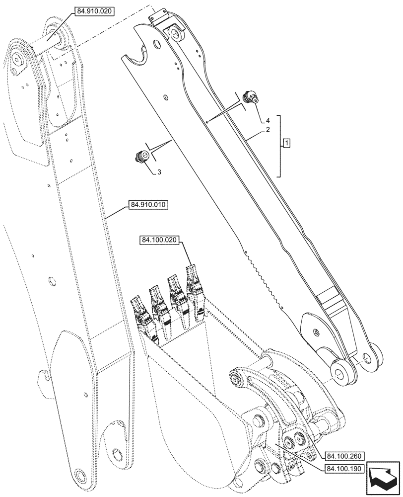 Схема запчастей Case 580N - (84.912.180) - VAR - 423076 - EXTENDABLE DIPPER, BACKHOE ARM (84) - BOOMS, DIPPERS & BUCKETS