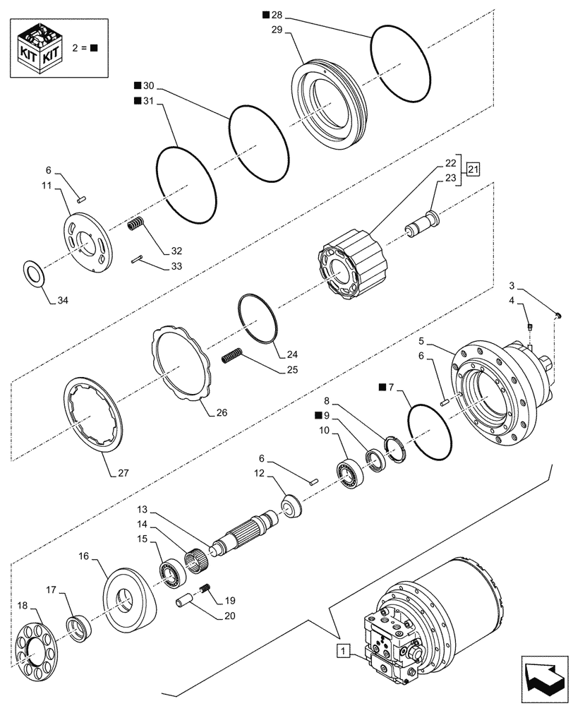 Схема запчастей Case CX145D SR LC W/BLADE - (35.353.050) - TRAVEL MOTOR & REDUCTION GEAR, COMPONENTS (35) - HYDRAULIC SYSTEMS