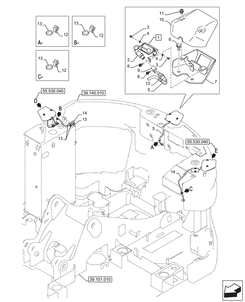 Схема запчастей Case CX145D SR LC W/BLADE - (55.530.030) - VAR - 488055 - REAR VIEW CAMERA, SIDE CAMERA (55) - ELECTRICAL SYSTEMS