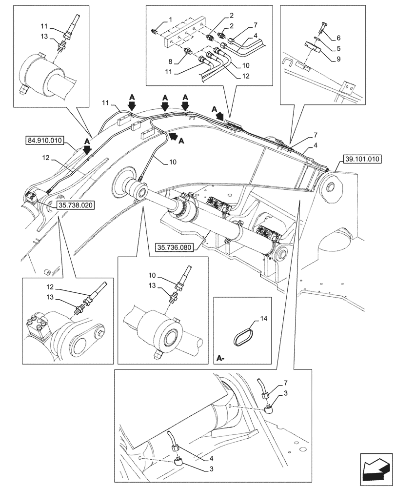 Схема запчастей Case CX145D SR LC - (71.460.010) - BOOM, LUBRICATION LINE (71) - LUBRICATION SYSTEM